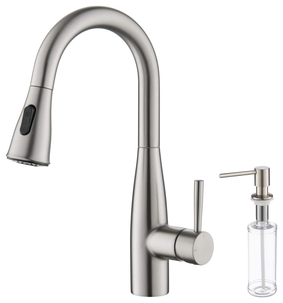 Bari Single Handle Pull Down Sink Faucet and Soap Dispenser, Brushed Nickel