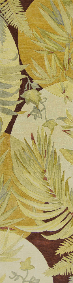 HomeRoots 10' Coral Ivory Hand Tufted Tropical Plants Indoor Runner Rug