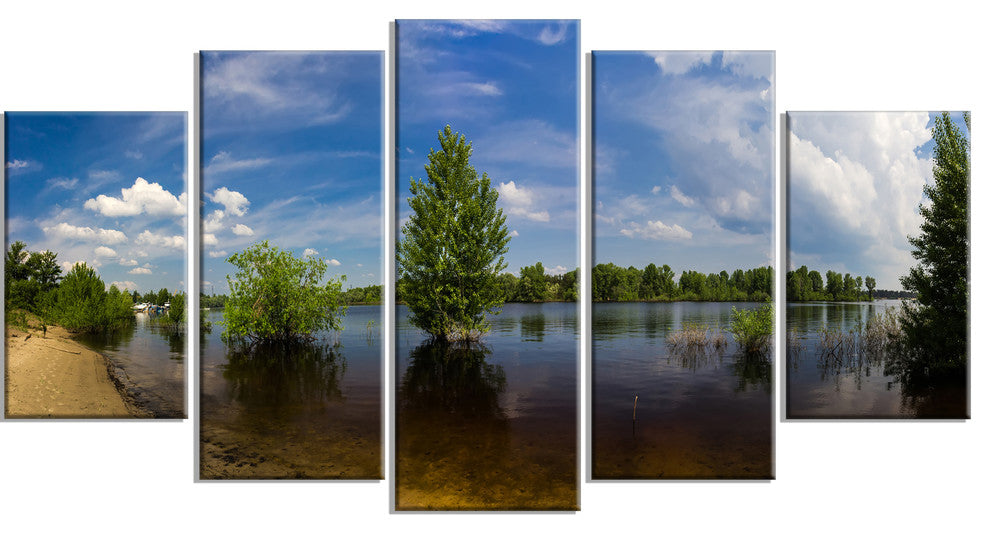 Small Flood Panorama, Landscape Canvas Art Print, 60"x32", 5 Panels