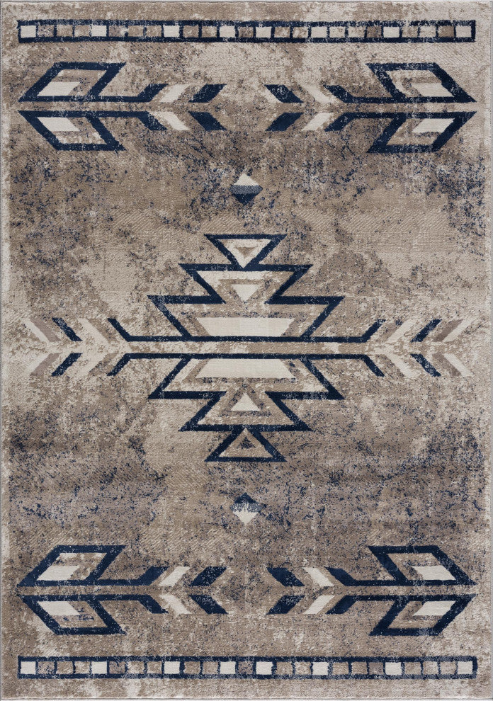 8"x11" Beige and Blue Boho Chic Area Rug