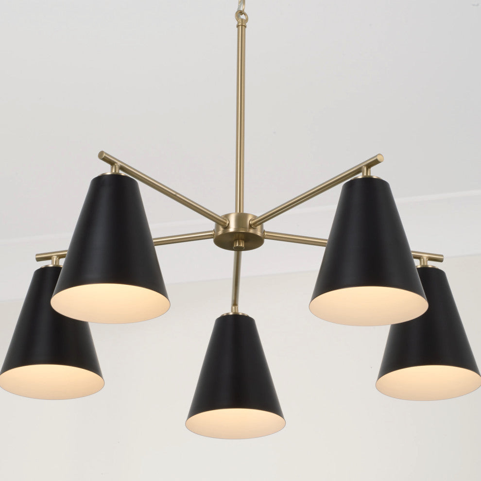 Capital Lighting AA1040 Charlie 5 Light 28"W Chandelier - Matte Brass / Black