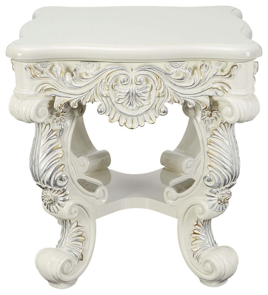 Traditional Square End Table, Antique White