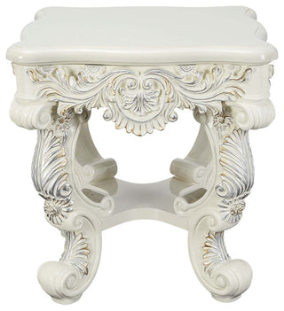Traditional Square End Table, Antique White