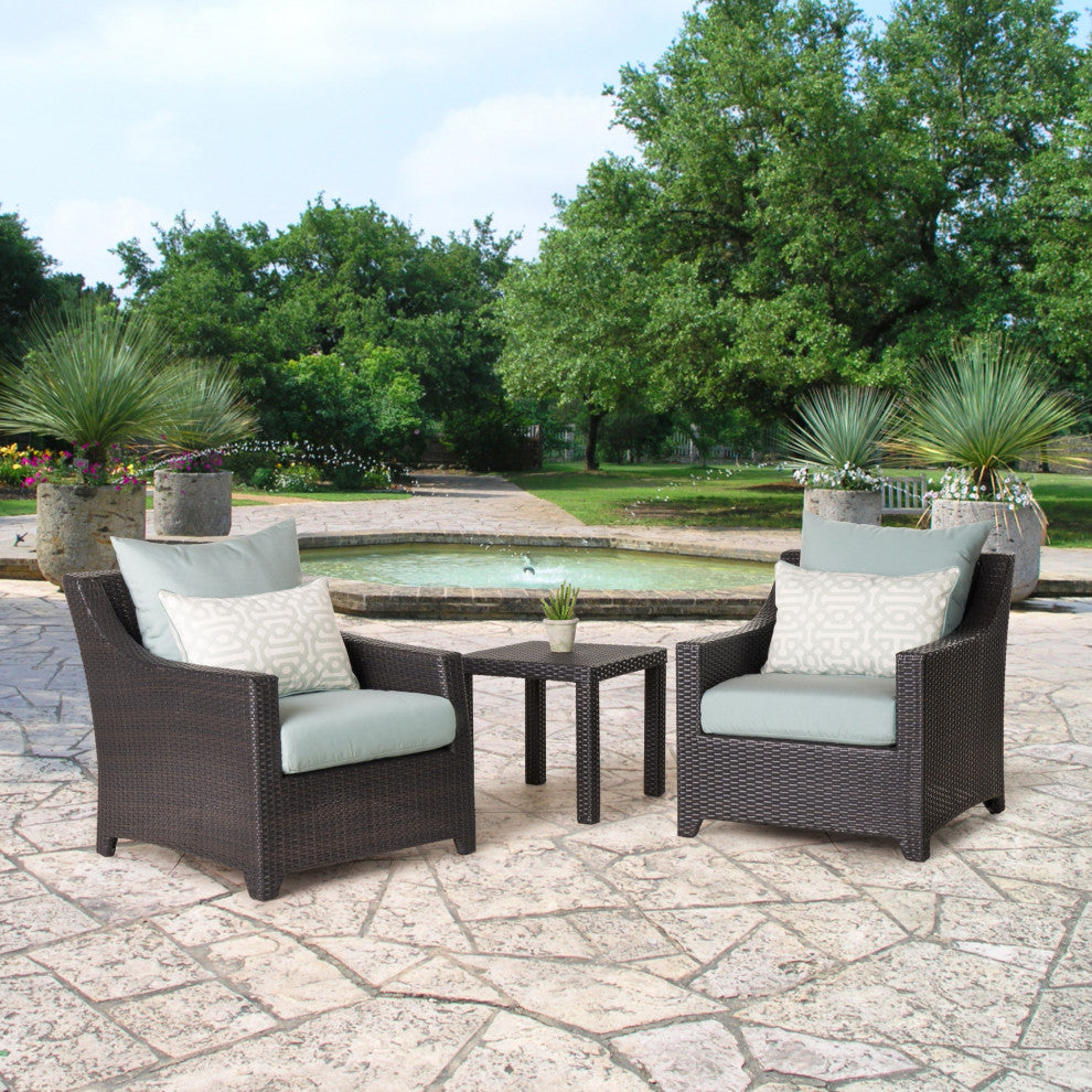 Deco 3 Piece Aluminum Outdoor Club Chairs and Side Table Set, Spa Blue
