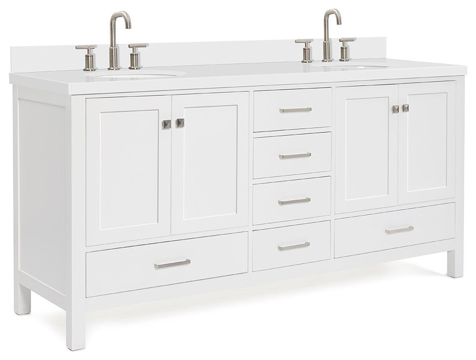 ARIEL Cambridge 73" Double Oval Sink Bathroom Vanity White with Quartz Top