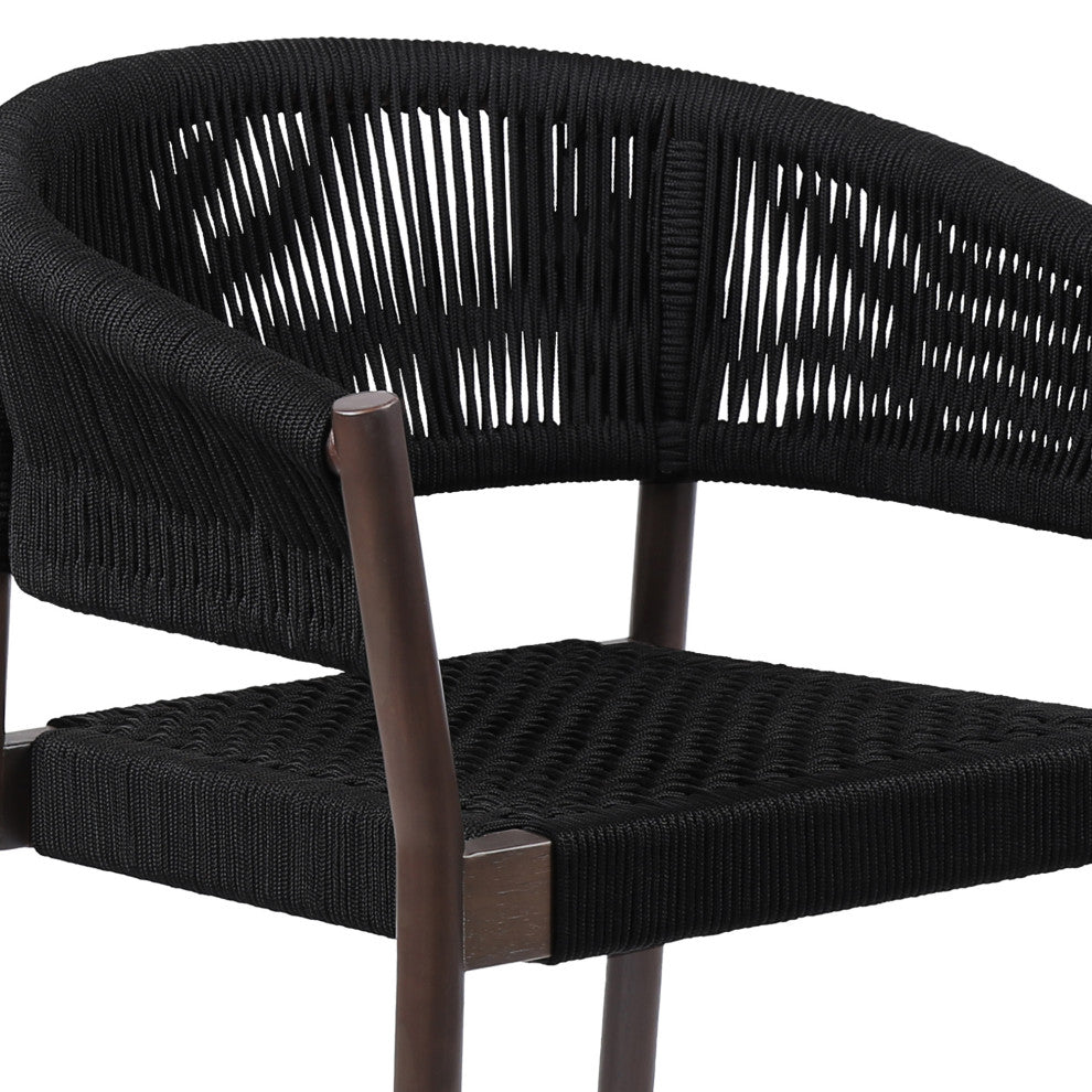 Doris Outdoor Dark Eucalyptus Wood and Black Rope Dining Chair Set of 2