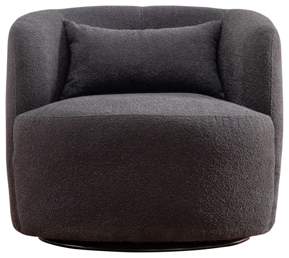 34" Wide Boucle Upholstered Swivel Armchair, Dark Gray