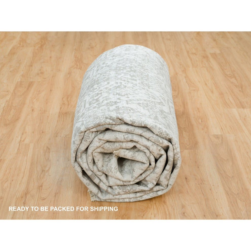 Chrome Zoroastrian Hand Knotted Wool and Silk Oversized Rug, 12'1"x17'10"