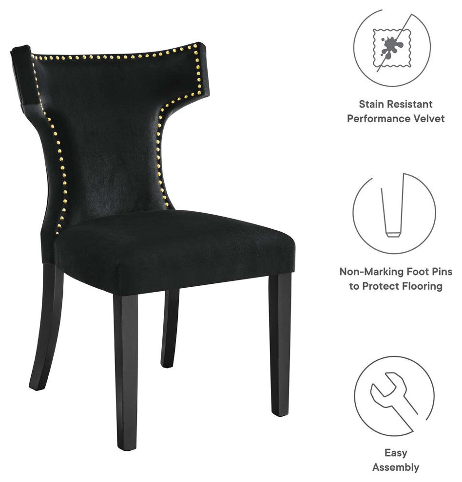 Dining Chair, Nailhead, Set of 2, Black, Velvet, Modern, Bistro Hospitality