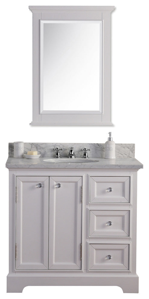 36" Wide Pure White Single Sink Bathroom Vanity, Mirror and Faucet Included