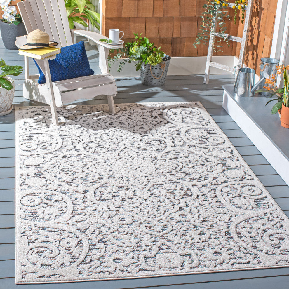 Safavieh Indoor-Outdoor Cabana Collection, CBN656 Rug, Ivory/Grey, 9'x12'