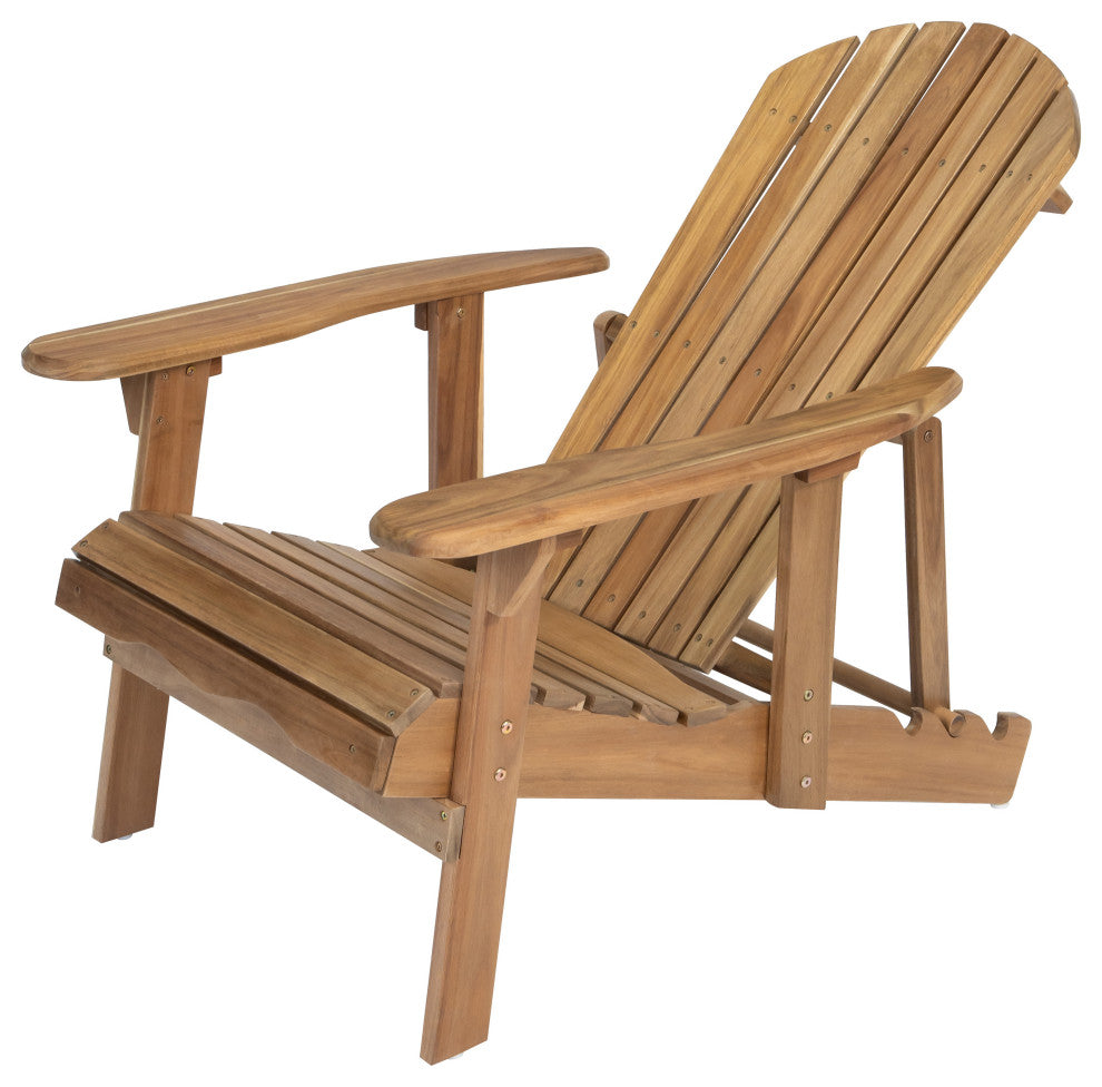 GDF Studio Katherine Outdoor Reclining Wood Adirondack Chair With Footrest, Natural