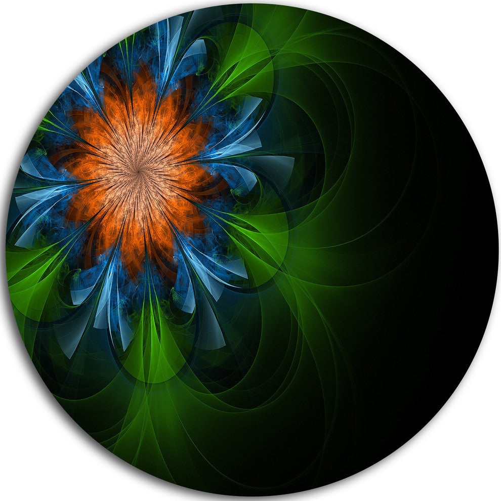 Dark Green Fractal Flower In Black, Floral Disc Metal Wall Art, 11"