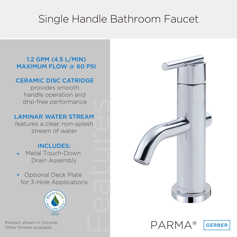 Parma Single Handle Lavatory Faucet Chrome, Chrome
