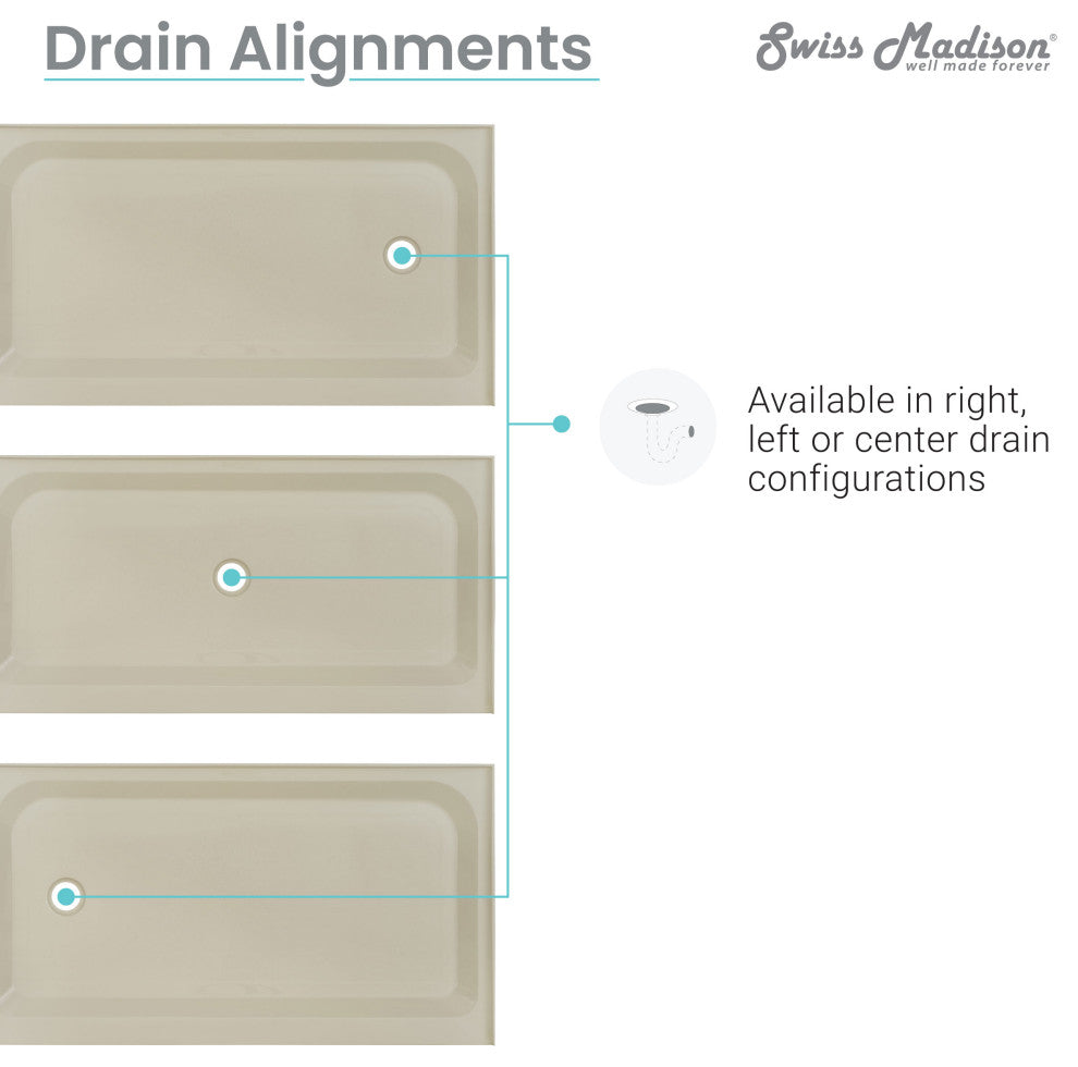Voltaire 48"x36" Single-Threshold, Center Drain, Shower Base, Biscuit