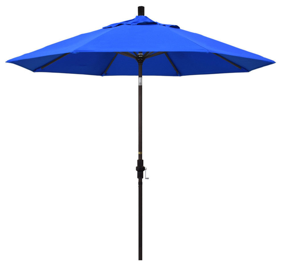 9'' Bronze Collar Tilt Crank Lift Aluminum Umbrella, Sunbrella, Pacific Blue