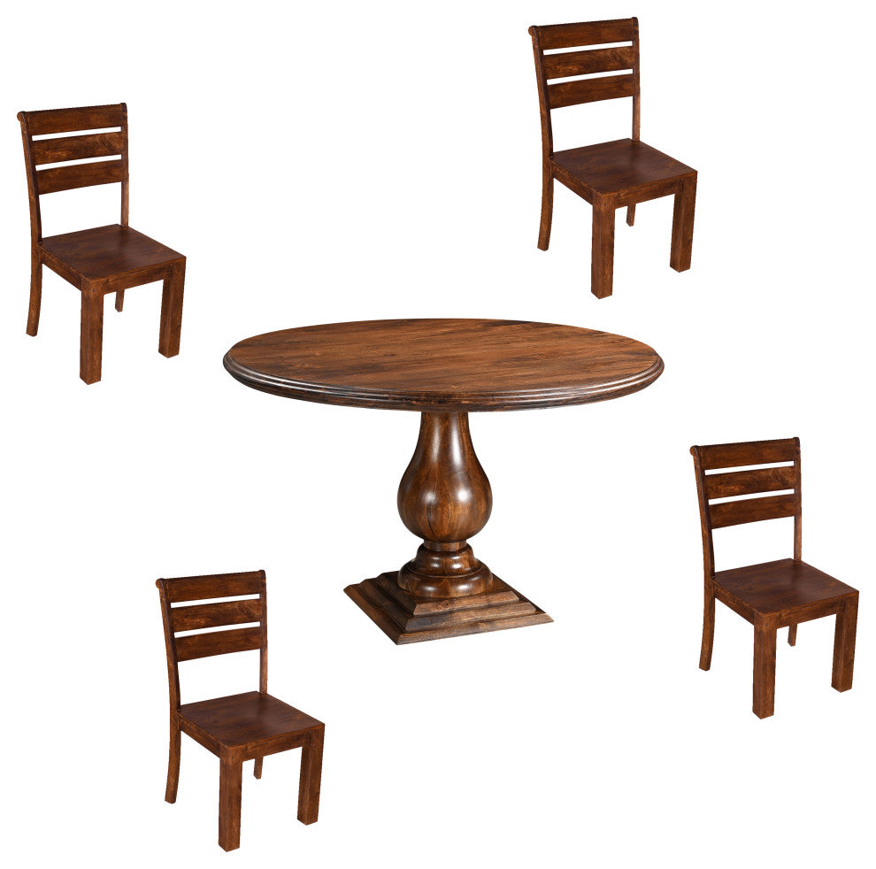 Noah 5-piece Solid Wood Dining Set, Dark Brown
