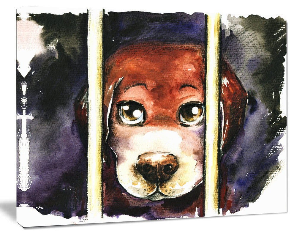 Sad Dog in Animal Shelter, Abstract Canvas Art Print, 40"x30"