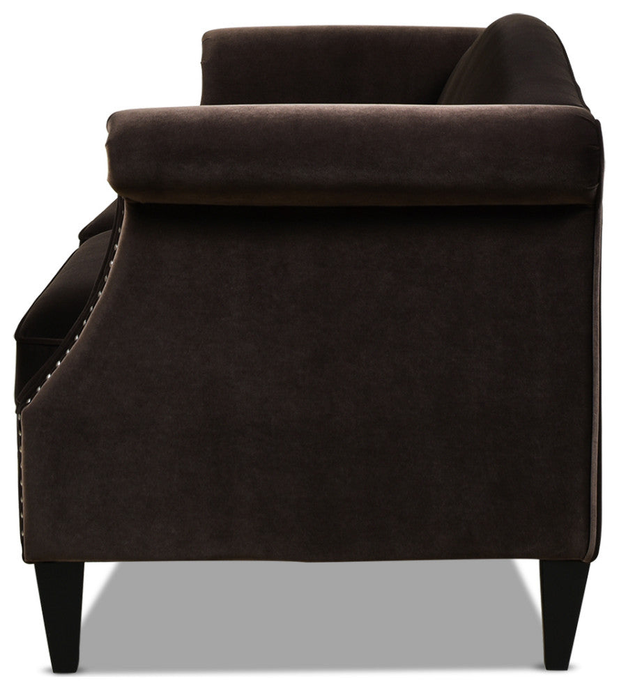 Elaine 77" Camel Back Small Space Sofa, Deep Brown Performance Velvet
