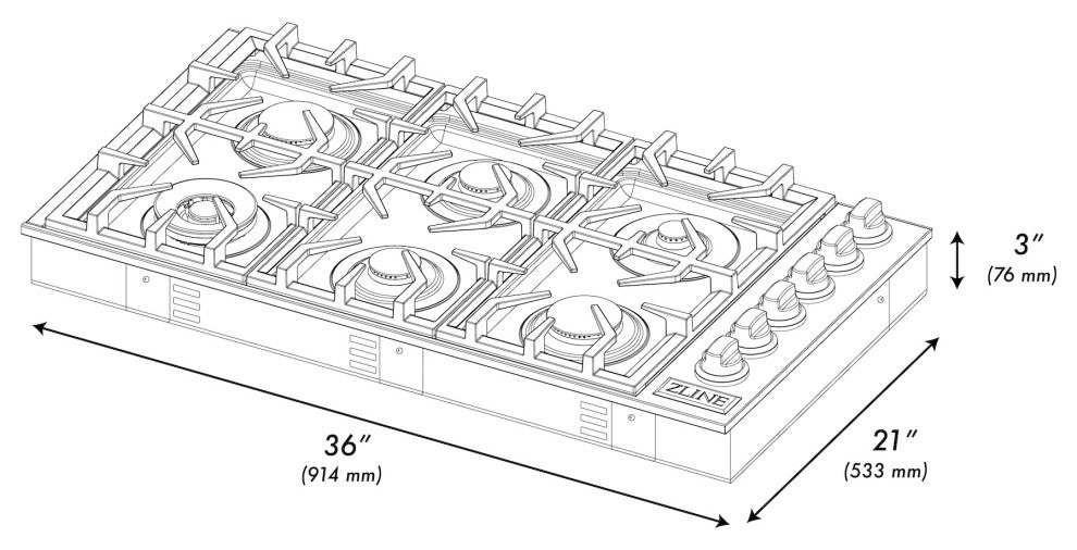 ZLINE 36 In. Dropin Cooktop With 4 Gas Brass Burners, RC-BR-36