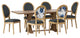 Dason French Country Fabric Upholstered Wood 7-Piece Dining Set, Dark Gray/Floral Print/Natural