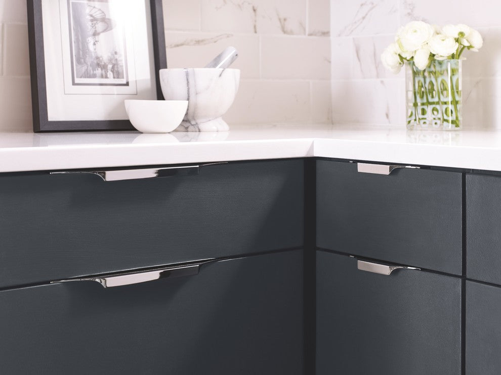 Extent 8-9/16" CTC Cabinet Edge Pull, Polished Nickel