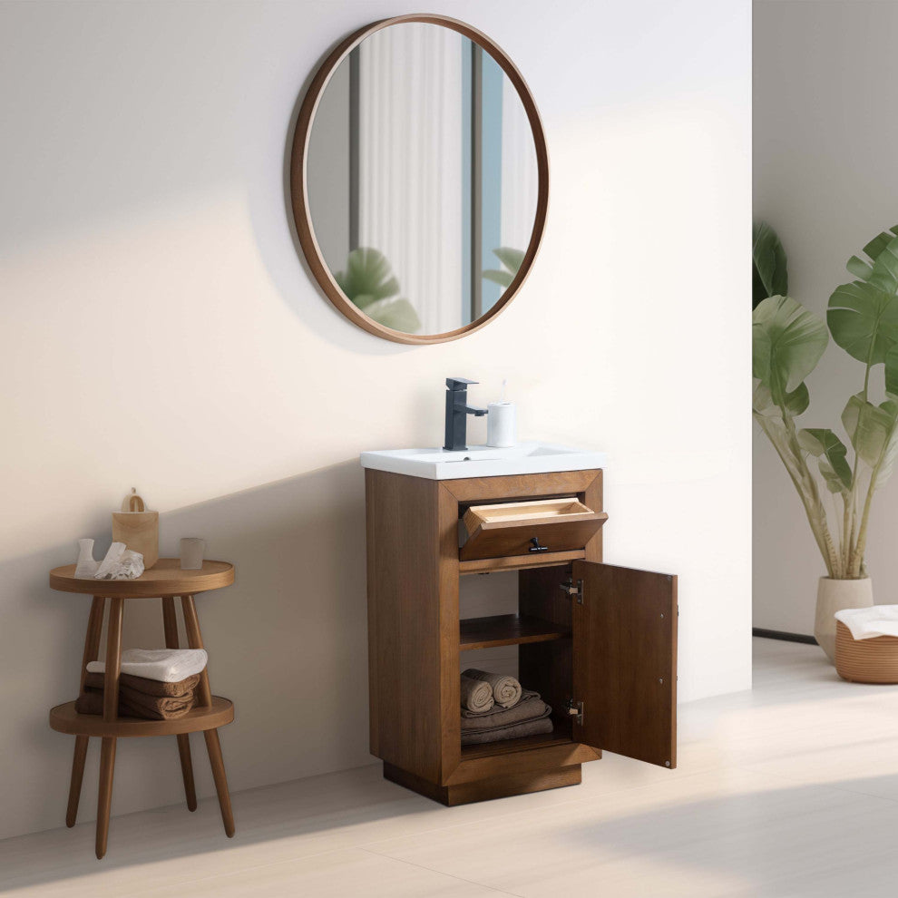 Vanity Art Bathroom Vanity With Sink, Tan, 20" Single, White Ceramic Top
