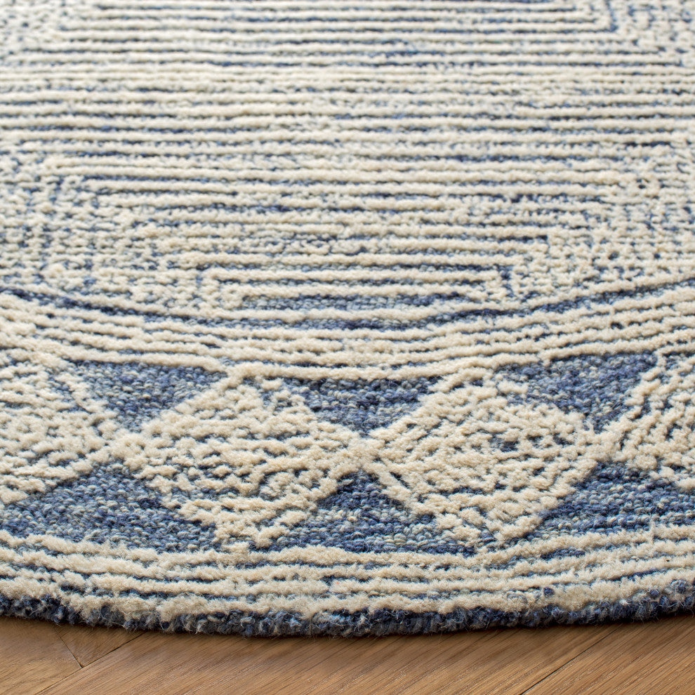 Safavieh Couture Abstract Collection, ABT349 Rug, Ivory/Navy, 8' Round