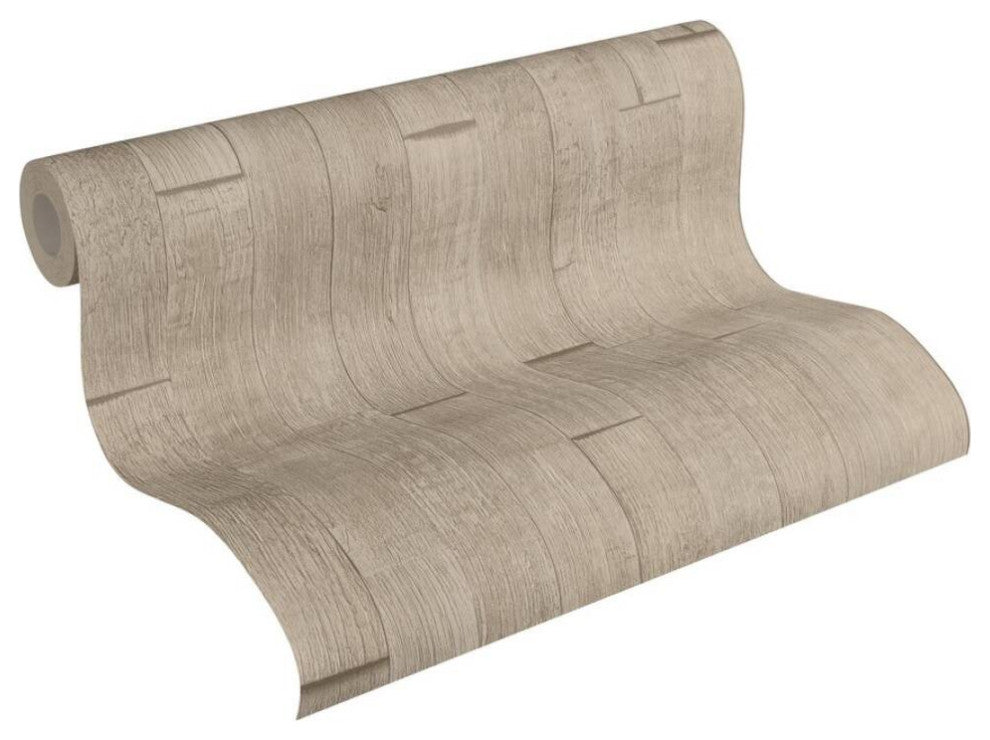 Faux Textured Wallpaper, Wood, 355844, Beige, One Roll