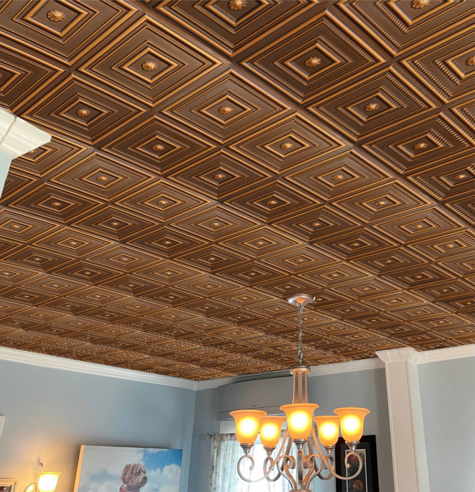 Antique Gold 3D Ceiling Panels, 2''x2'', 40 Sq Ft, Pack of 10