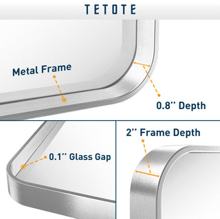 Metal Frame Decorative Rectangular Wall Mount Mirror, Sliver, 60"x36"