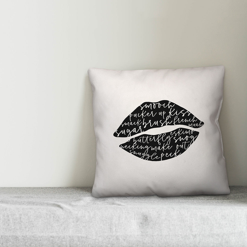Smooch Script Black 16x16 Throw Pillow