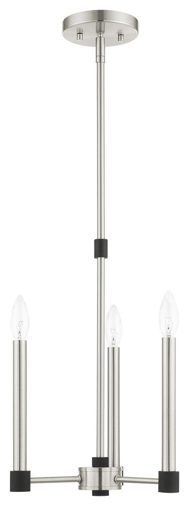 Livex Lighting Karlstad 3 Light Brushed Nickel, Black Accents Petite Chandelier