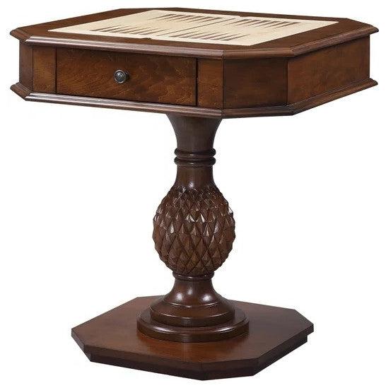 Classic Wooden Game Table with Drawer and Reversible Game Tray, Brown Finish, Cherry