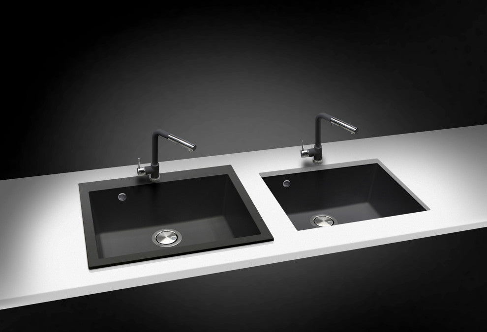 One Series 23" Drop-In Single-Bowl Granite Sink, Black Metallic