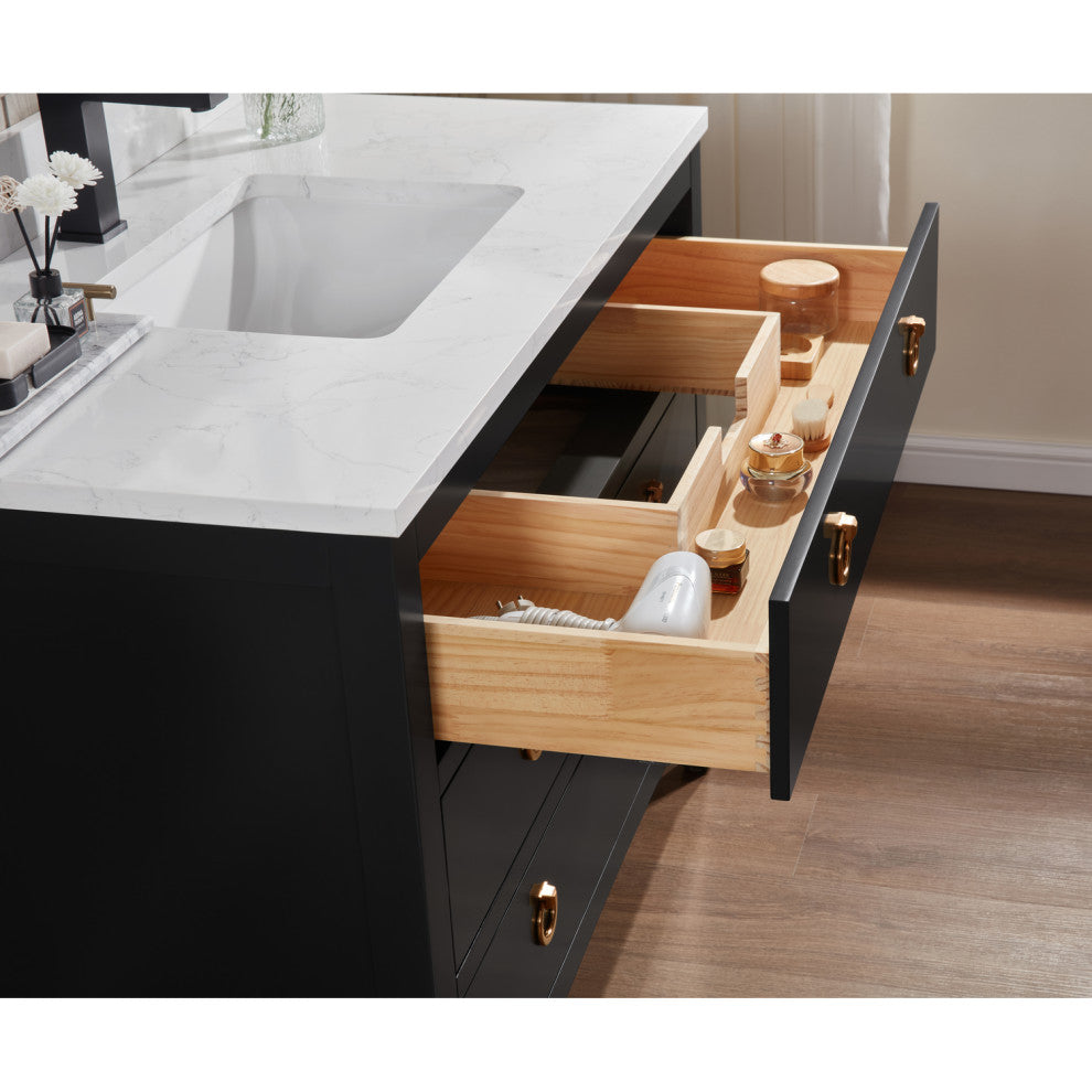Legion Furniture WS2518 Series Bathroom Sink Vanity, Tricorn Black, 42", Artificial Stone Top, Single Sink