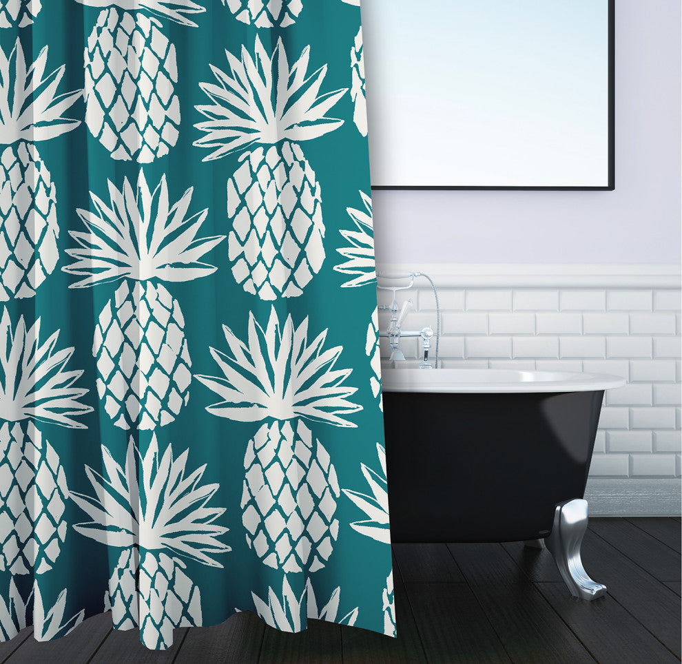 Pineapple Pattern Ocean Teal 70" w x 73" h Shower Curtain