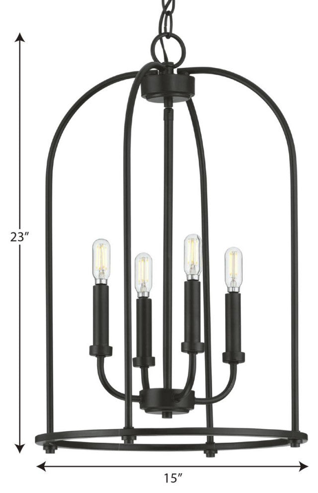 Leyden 4-Light Farmhouse Foyer Pendant Light, Matte Black
