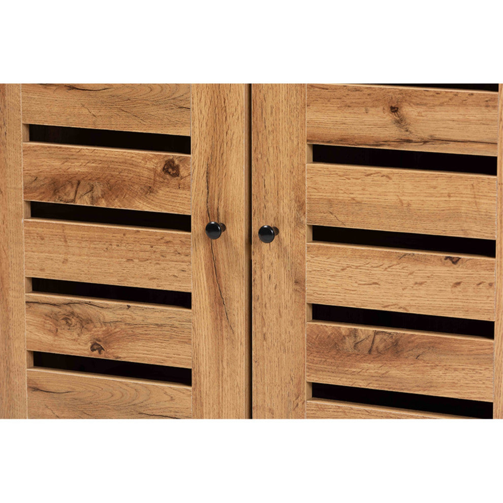 Vander Oak Brown Finished Wood And Black Metal 2-Door Shoe Cabinet