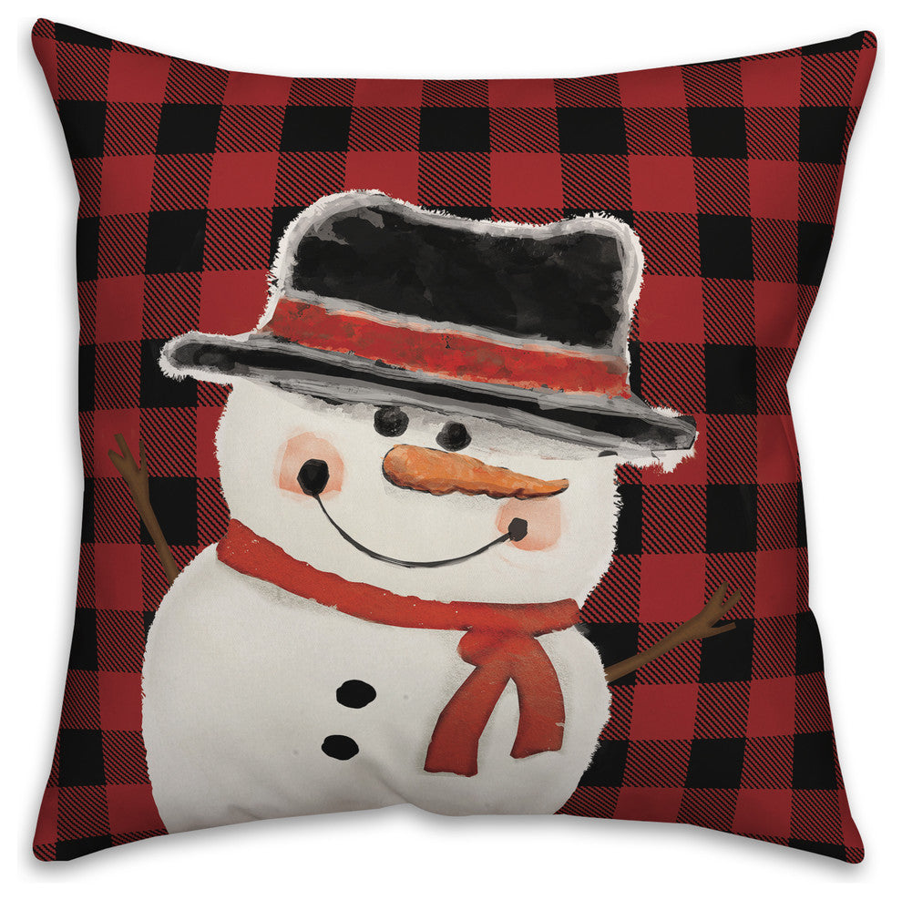 Plaid Winter Snowman 18"x18" Throw Pillow Cover