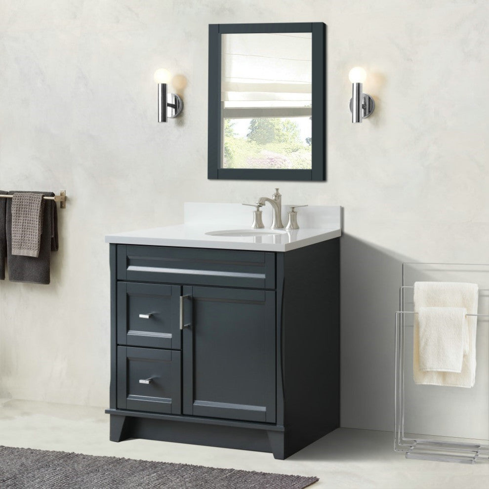 37" Single Sink Vanity, Dark Gray Finish With White Engineered Stone Top