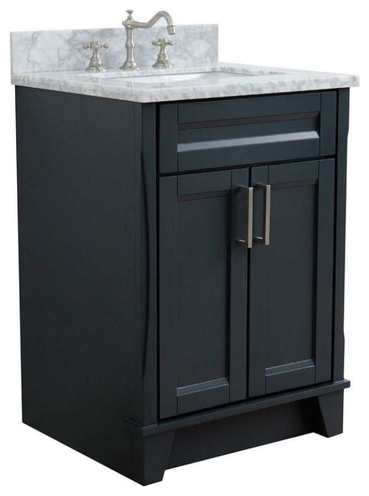 25" Single Sink Vanity, Dark Gray Finish With White Carrara Marble
