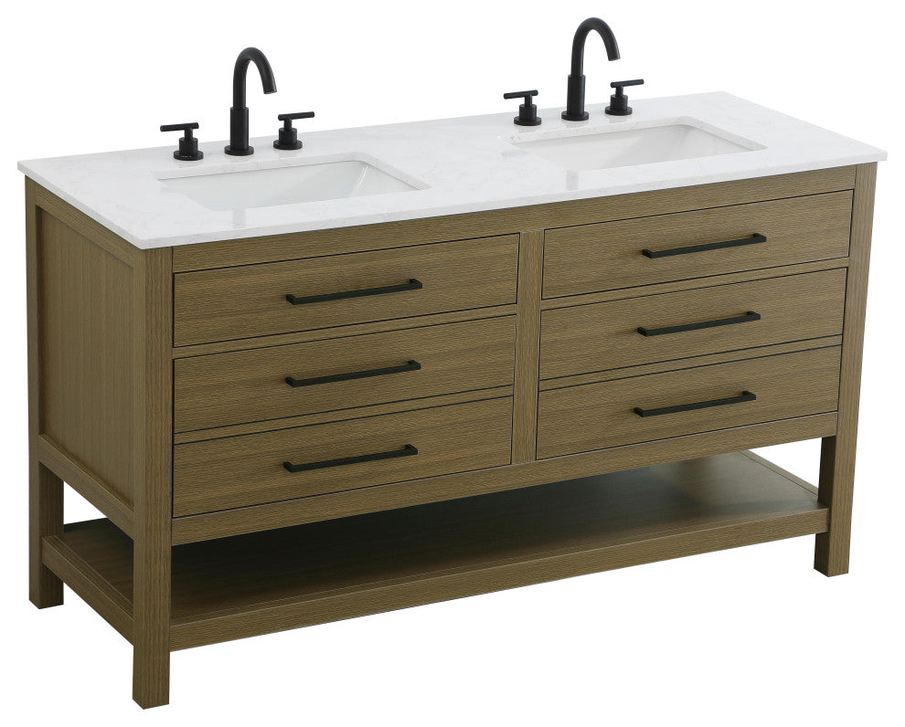 Home Living 60" Double Bathroom Vanity, Chestnut Brown
