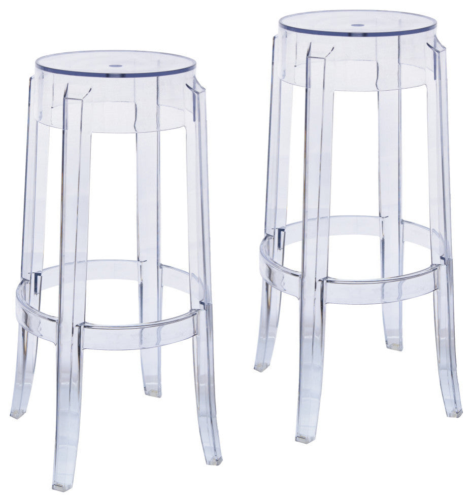 LeisureMod Averill Plastic Barstool with Clear Acrylic Seat and Legs, Set of 2