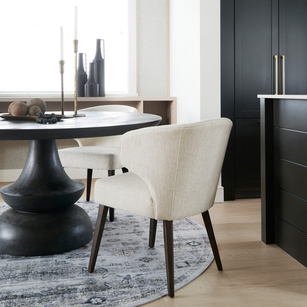 Niles Cream Fabric Seat With Dark Brown Solid Wood Frame Wingback Dining Chair