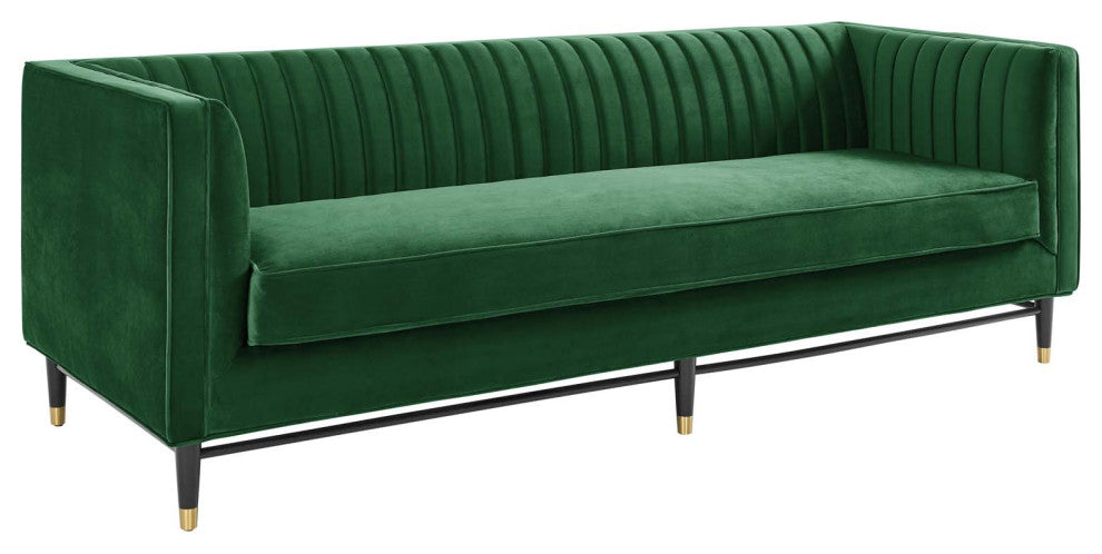 Devote Channel Tufted Performance Velvet Sofa, Emerald
