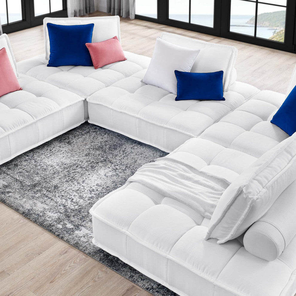 Saunter Tufted Fabric Fabric 5-Piece Sectional Sofa White