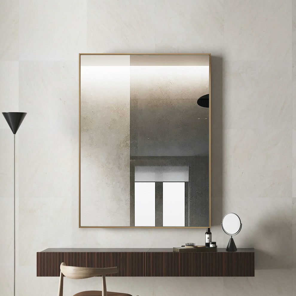 Vanta Metal Framed Wall Mirror with Dual Mounting Brackets, Gold, 39.5 in. X 29.5 in.