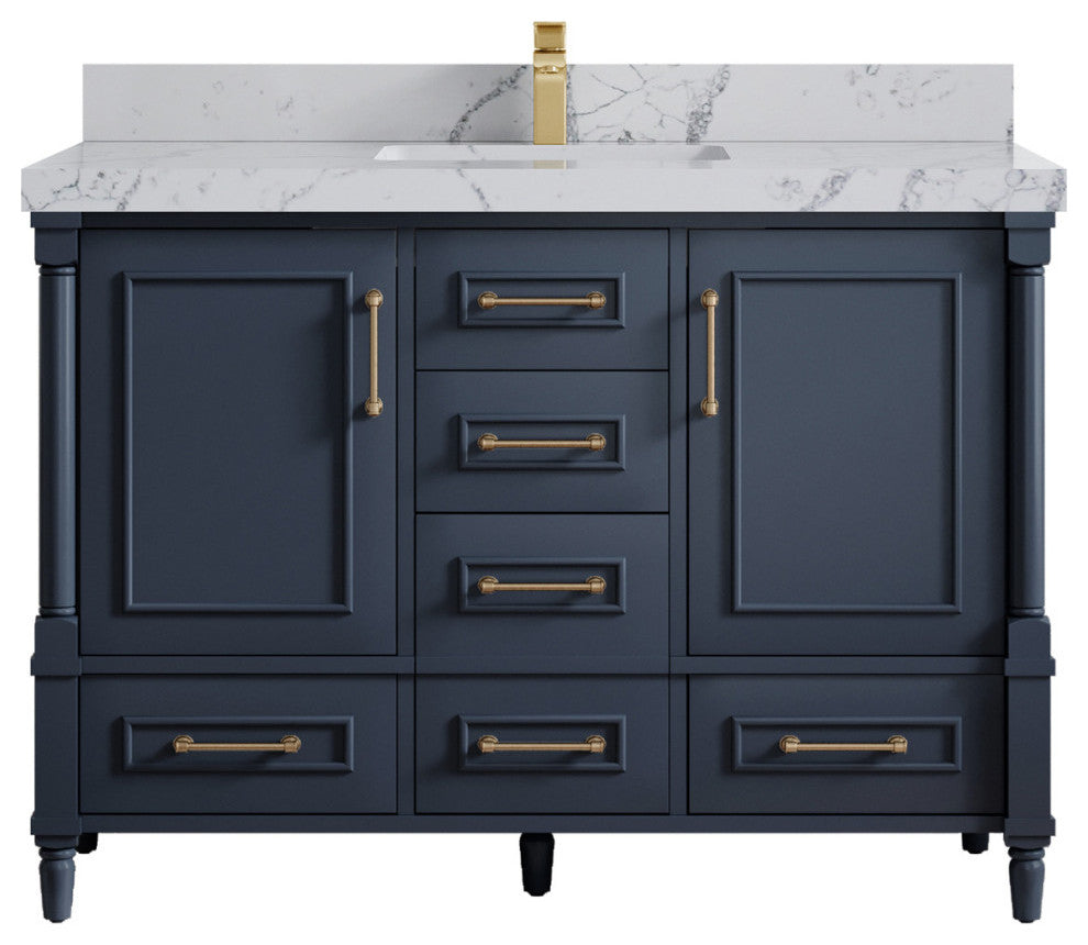 Aberdeen 48 Single Sink Bath Vanity in Hale Navy Blue  2" Venatino Quartz
