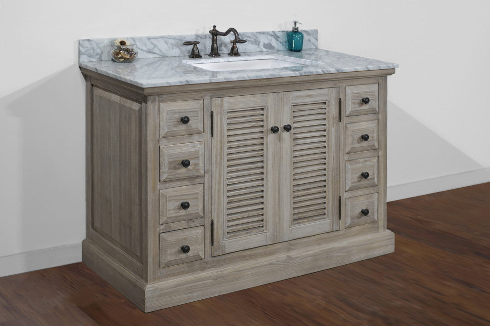 Marley Single-Sink Bathroom Vanity With Carrara White Marble Top, 48"